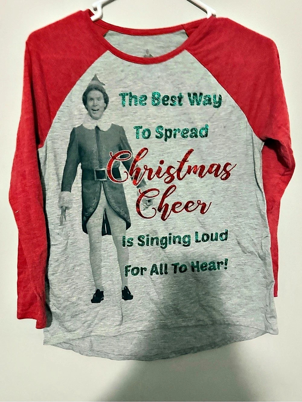 Christmas Graphic Raglan Long Sleeve Tee Red & Gray Girls XL